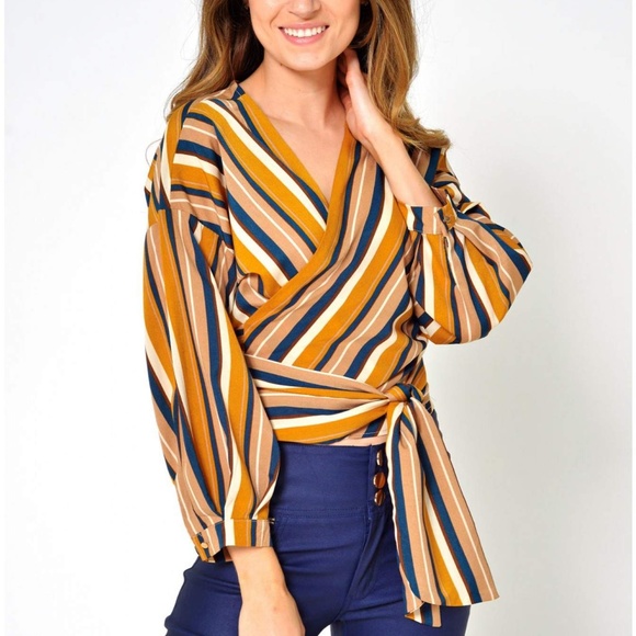 Nasty Gal Tops - Lucy Wang | M | Jules Striped Wrap Shirt